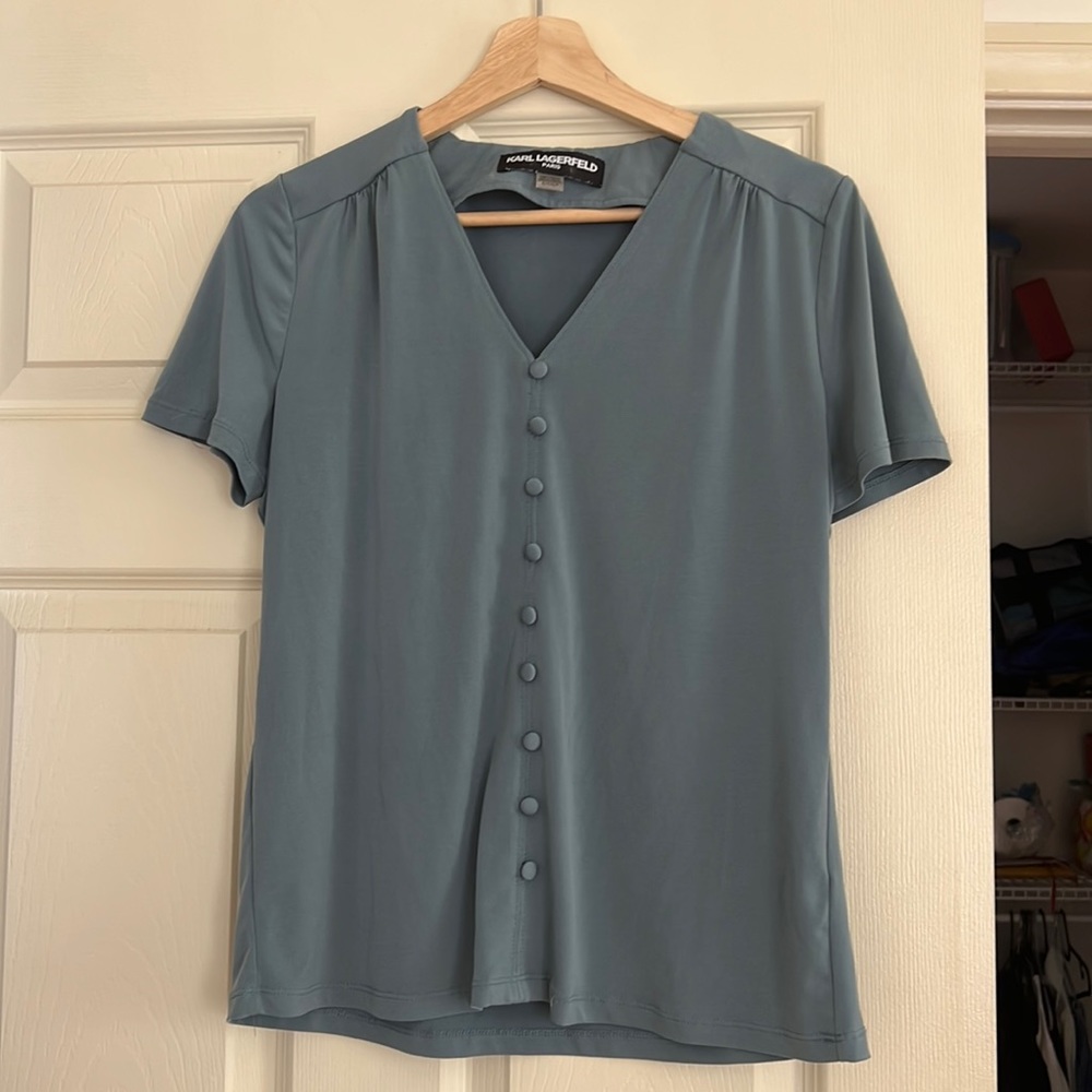 Short Sleeve Mock button blouse.